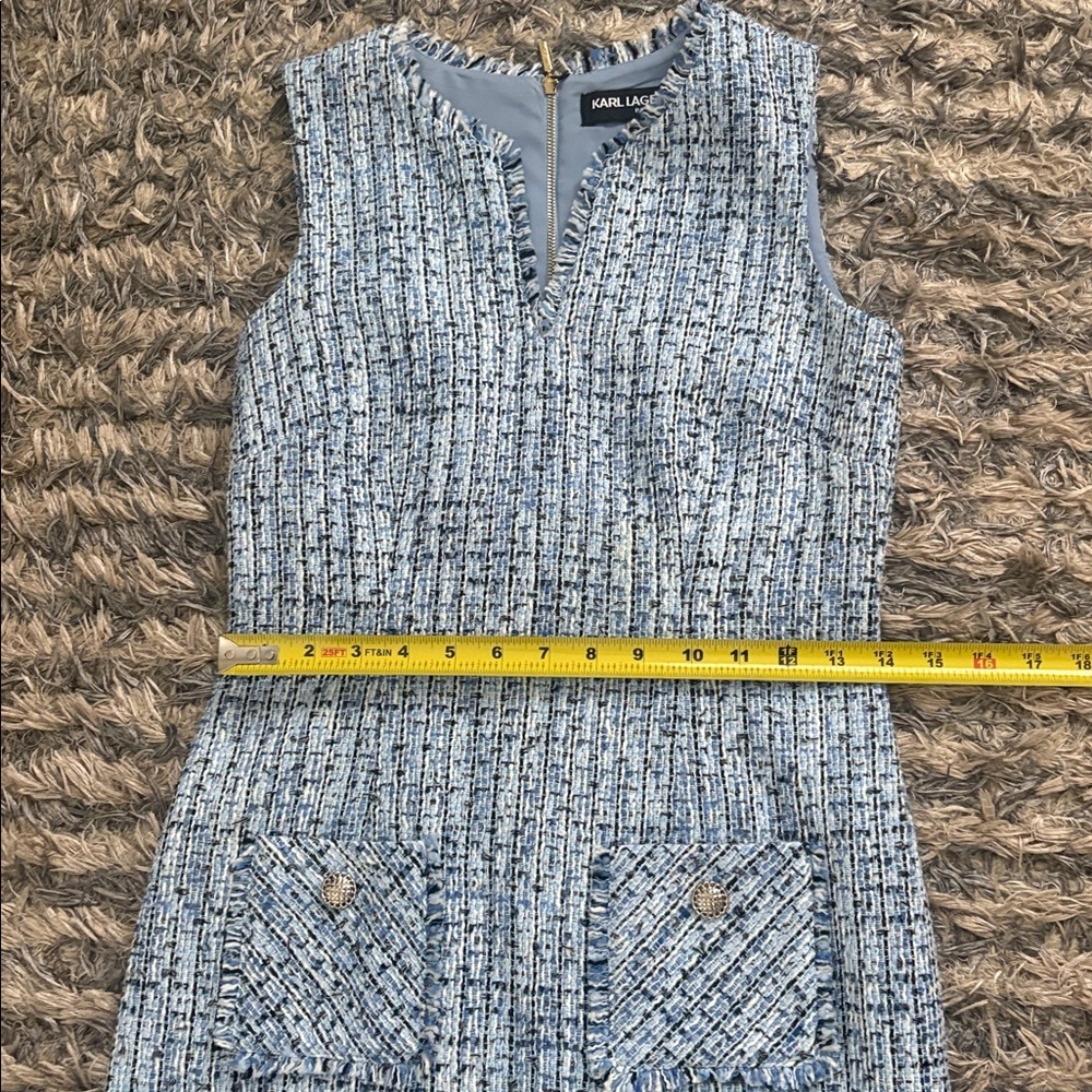NWOT! Karl Lagerfeld Light Blue Tweed Midi Dress, Size 0 - Picture 9 of 11